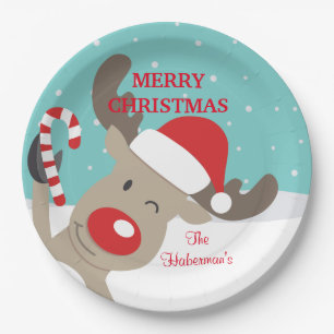 Personalized Rudolph Reindeer with Candy Cane Paper Plates