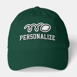 Personalized rugby hat with quirky ball design