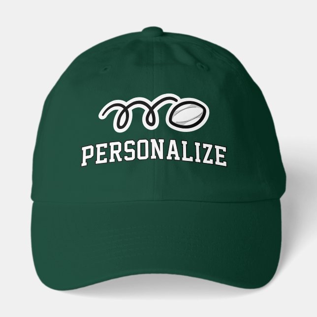 Personalized rugby hat with quirky ball design (Front)
