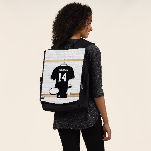 Personalized Rugby Jersey Black and White Backpack