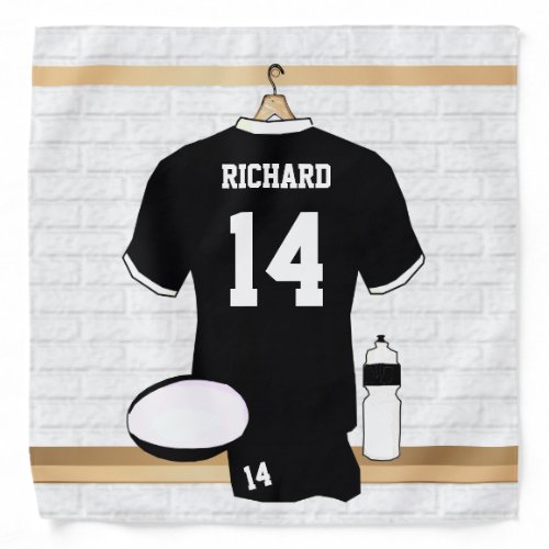 Personalized Rugby Jersey Black and White Bandana