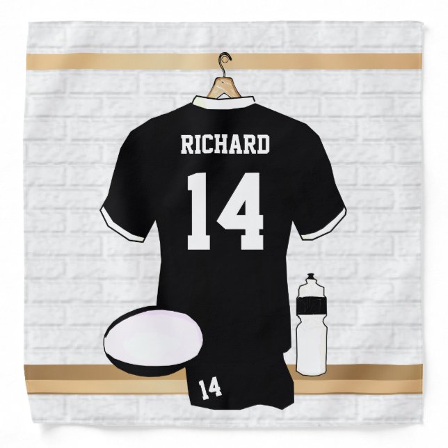 Personalized Rugby Jersey Black and White Bandana (Front)
