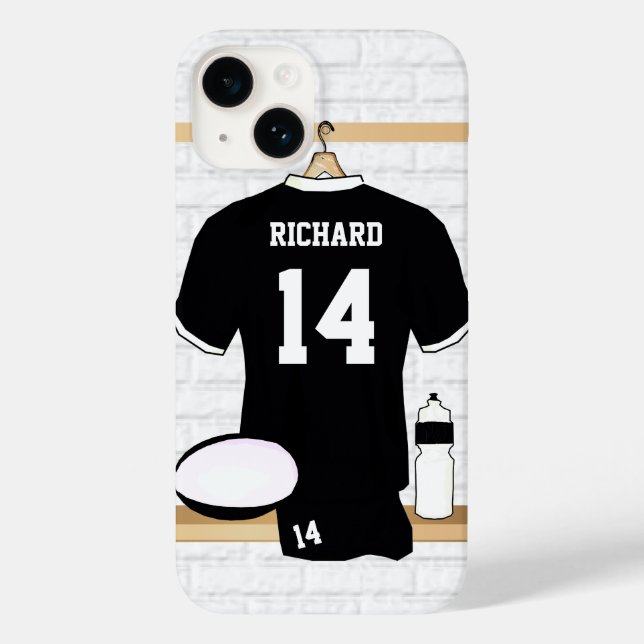 Personalized Rugby Jersey Black and White Case-Mate iPhone Case (Back)