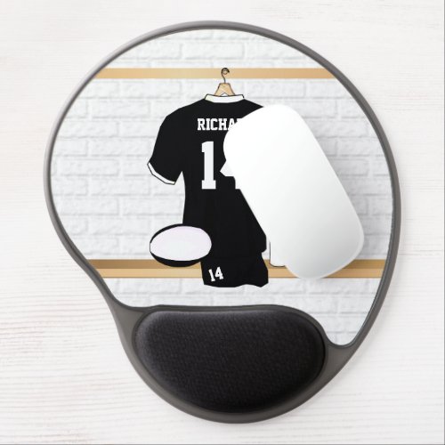 Personalized Rugby Jersey Black and White Gel Mouse Pad