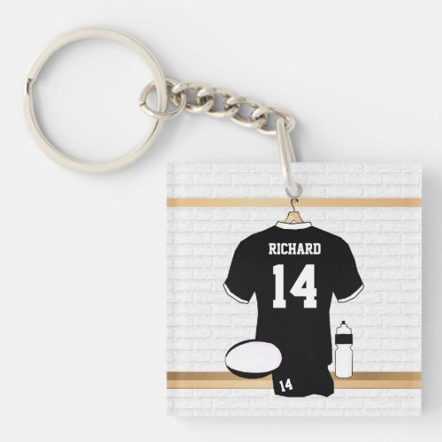 Personalized Rugby Jersey Black and White Keychain