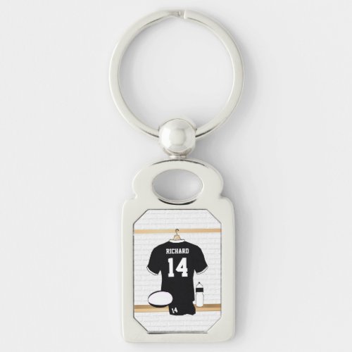 Personalized Rugby Jersey Black and White Keychain