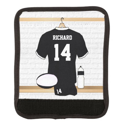 Personalized Rugby Jersey Black and White Luggage Handle Wrap