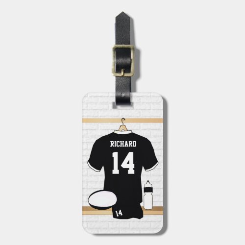 Personalized Rugby Jersey Black and White Luggage Tag