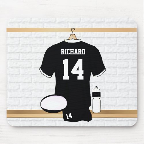 Personalized Rugby Jersey Black and White Mouse Pad