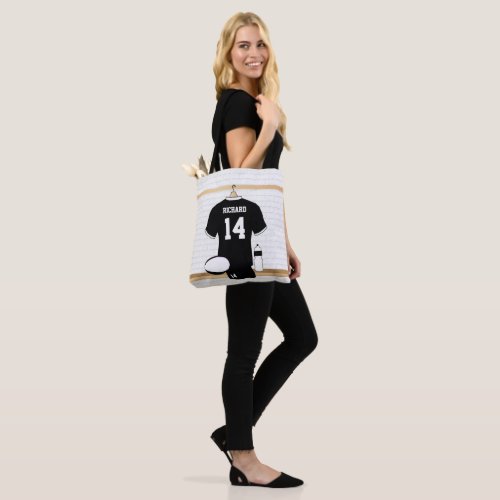 Personalized Rugby Jersey Black and White Tote Bag