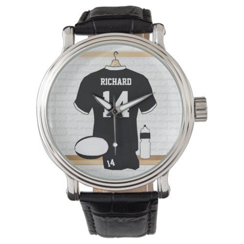 Personalized Rugby Jersey Black and White Watch