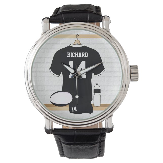 Personalized Rugby Jersey Black and White Watch (Front)