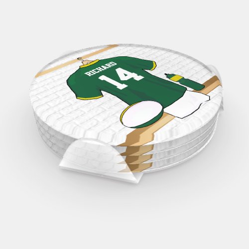 Personalized Rugby Jersey Dark green gold Coaster Set