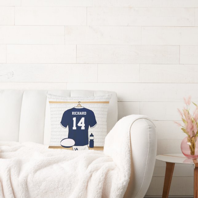 Personalized Rugby Jersey in locker room Throw Pillow (Couch)