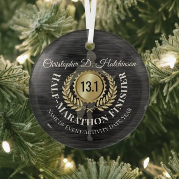 Personalized Runner 13.1 Half Marathon Keepsake Glass Ornament by ChristmasCardShop at Zazzle