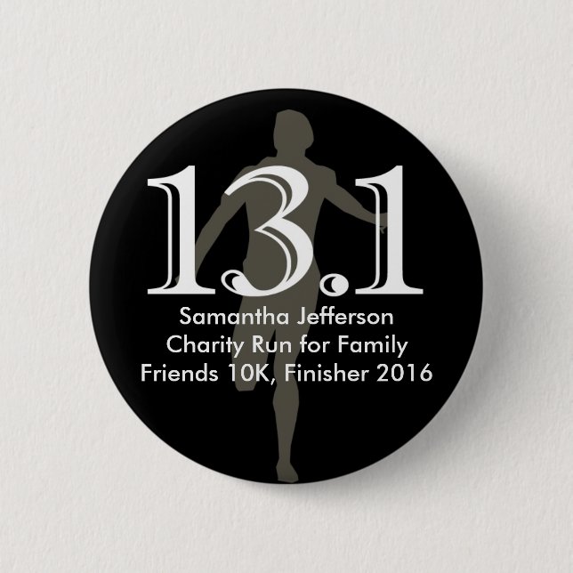 Personalized Runner 13.1 Half Marathon Keepsake Pinback Button (Front)
