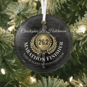 Personalized Runner 26.2 Marathon Keepsake Medal Glass Ornament by ChristmasCardShop at Zazzle