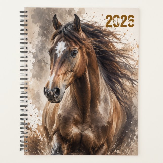 Personalized Running Dark Bay Horse Daily Planner (Front)