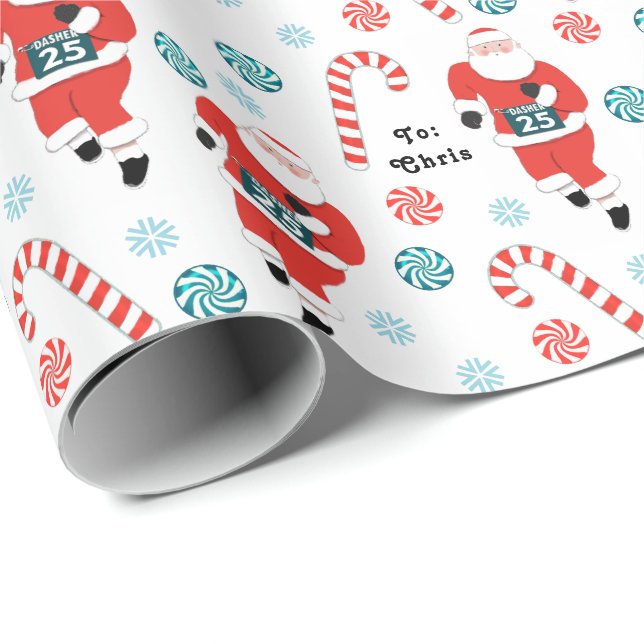 Personalized Running Holiday Gift Wrapping Paper (Roll Corner)