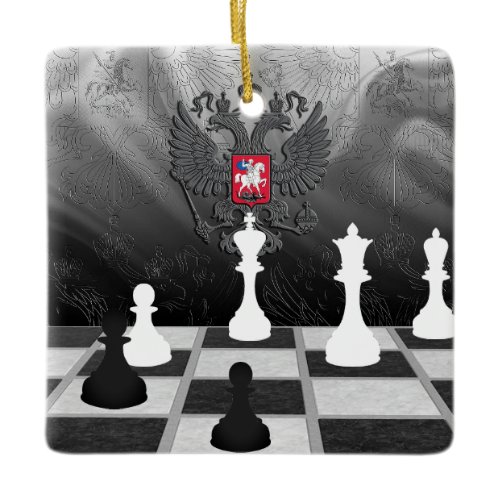 Personalized Russian Flag Chess Board and Pieces Ceramic Ornament