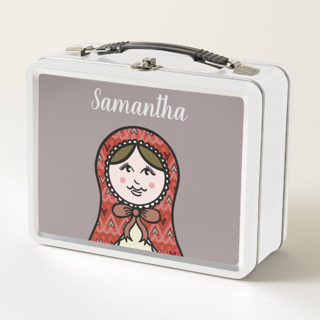 Personalized Russian Nesting Doll Matryoska Metal Lunch Box (Front)