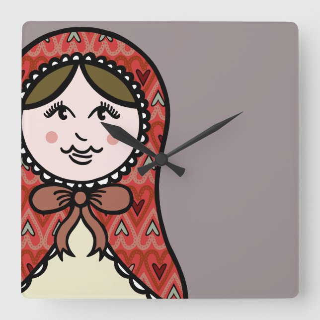 Personalized Russian Nesting Matryoshka Doll Square Wall Clock (Front)