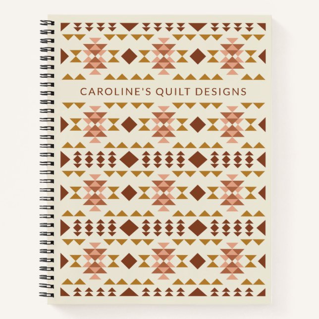 Personalized Rust Brown Quilt Design Graph Paper Notebook (Front)