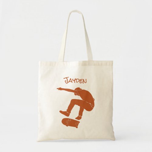 Personalized Rust Orange Skateboarder Graphic Tote Bag