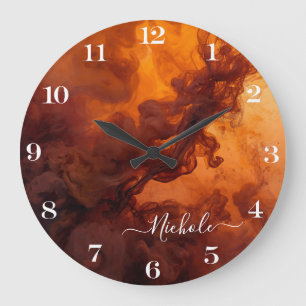 Personalized Rust Orange Smoke Abstract Large Clock