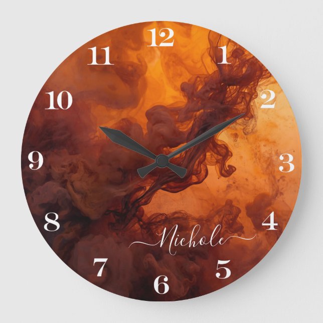 Personalized Rust Orange Smoke Abstract Large Clock (Front)