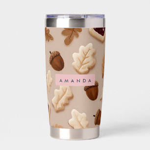 Personalized Rustic Acorn & Oak Leaf Pattern Insulated Tumbler