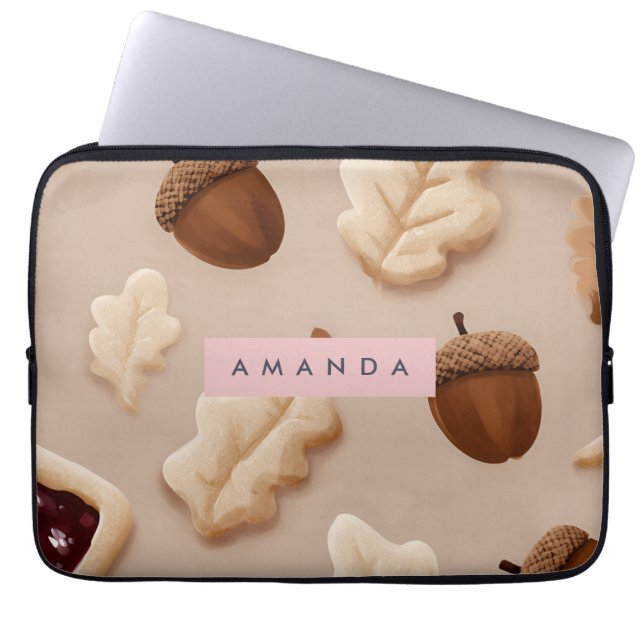 Personalized Rustic Acorn & Oak Leaf Pattern  Laptop Sleeve (Front)