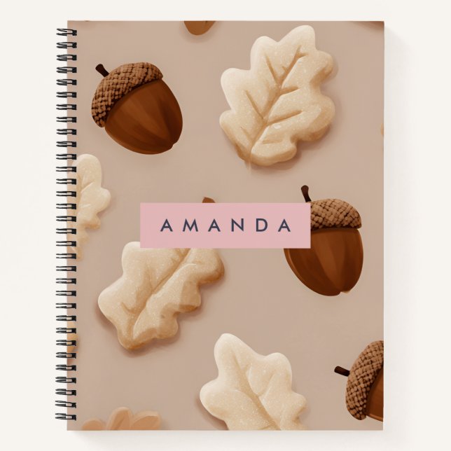 Personalized Rustic Acorn & Oak Leaf Pattern  Notebook (Front)