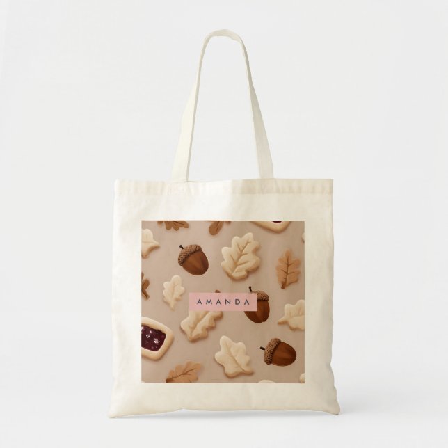 Personalized Rustic Acorn & Oak Leaf Pattern  Tote Bag (Front)