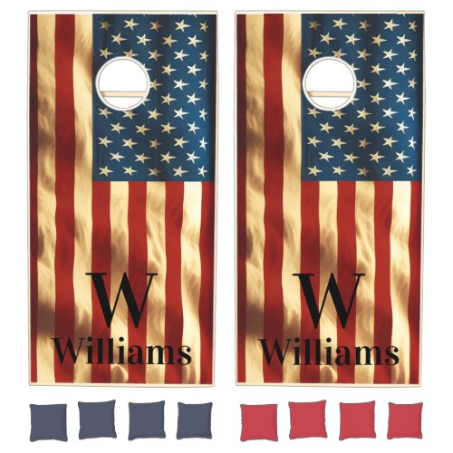 Personalized Rustic American Flag with Name Cornhole Set