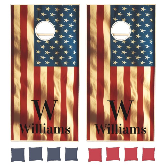 Personalized Rustic American Flag with Name Cornhole Set (Set)