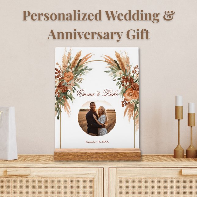 Personalized Rustic Anniversary Custom Name & Date Acrylic Sign (Personalized boho rustic anniversary acrylic sign with custom photo.)