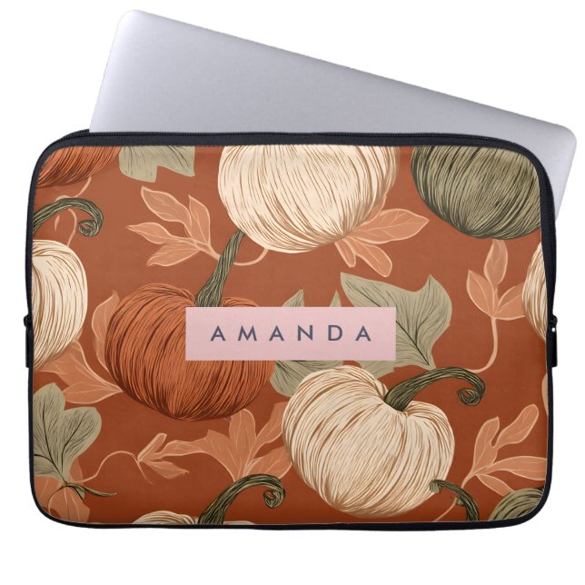 Personalized Rustic Autumn Pumpkin Harvest  Laptop Sleeve (Front)
