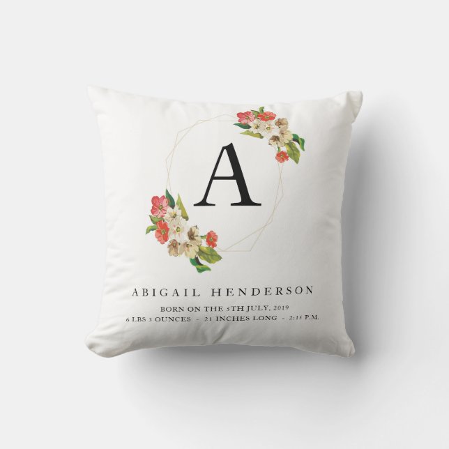 Personalized Rustic Baby Birth Stats Pillow (Front)