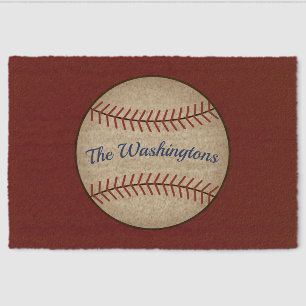 Personalized Rustic Baseball Doormat Fiber Doormat