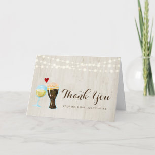 Personalized Rustic Beer & Wine Wedding Thank You Card