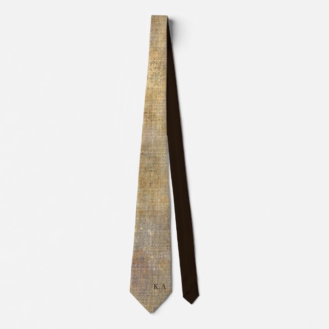 Personalized Rustic Beige Gold Linen Texture Neck Tie (Front)