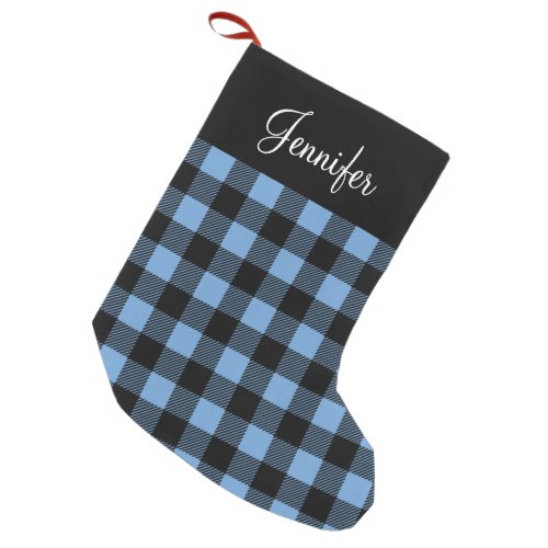 Personalized Rustic Blue Buffalo Plaid Small Christmas Stocking