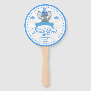 Personalized Rustic Blue Elephant boy Baby Shower Hand Fan
