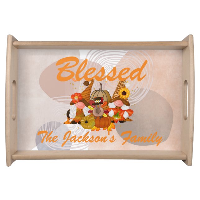 Personalized rustic boho blessed ,Thanksgiving Serving Tray (Front)