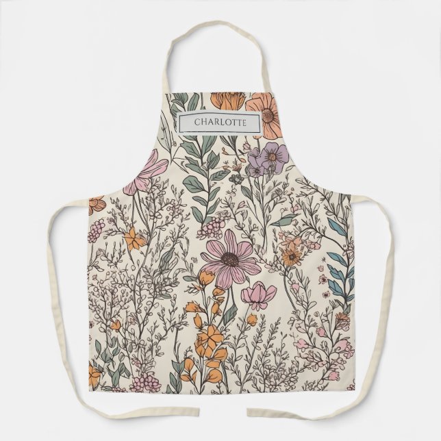 Personalized Rustic Boho Flowers Terracotta Apron (Front)