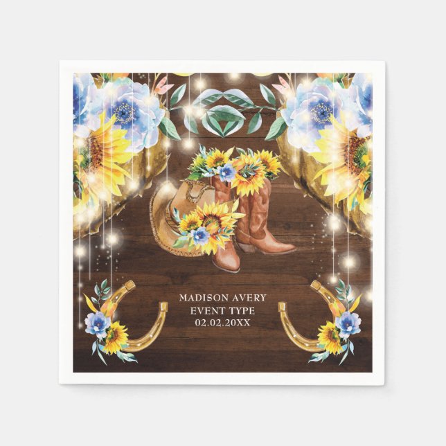 Personalized Rustic Boots Floral String Lights  Napkins (Front)