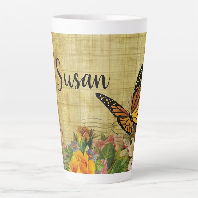 Personalized Rustic Botanical with Butterfly Latte Mug (Front)