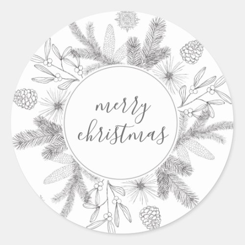 Personalized Rustic Boughs Merry Christmas Holiday Classic Round Sticker