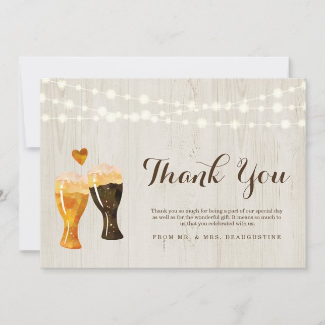 Personalized Rustic Brewery Beer Wedding Thank You Card (Front)